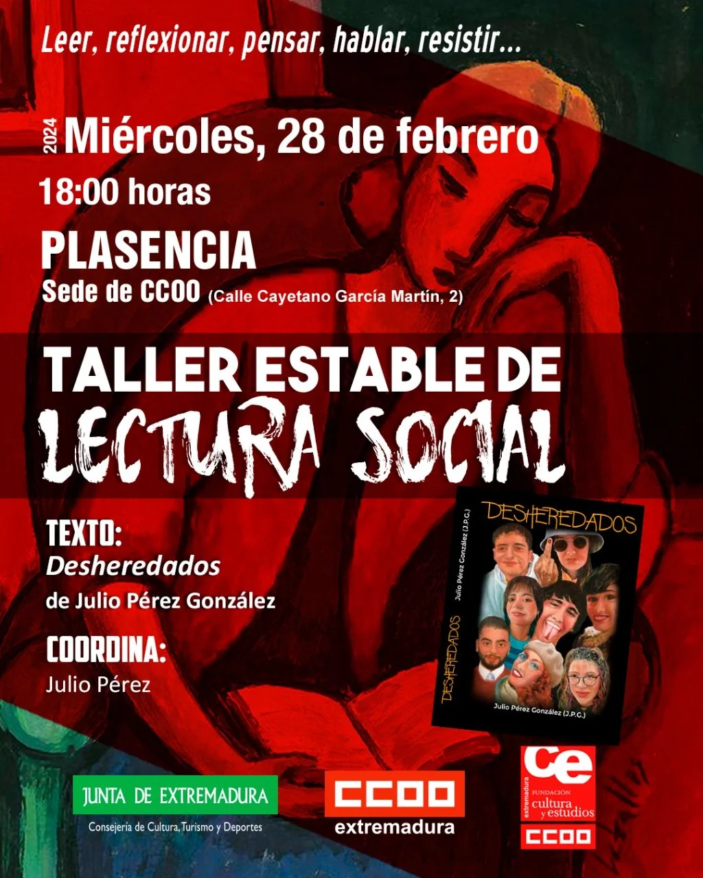 Taller de Lectura Social sobre Desheredados de Julio Pérez en Plasencia